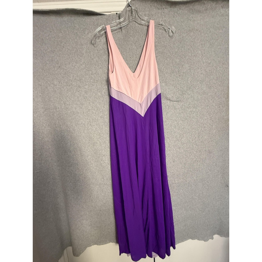 Family Affairs Dress Womens Small Pink Purple Colorblock V Neck Maxi‎ Sleeveless